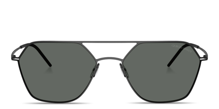 Shop GIORGIO ARMANI Engraved Logo Square Sunglasses in Black online.