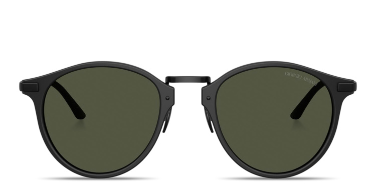 Shop GIORGIO ARMANI Engraved Logo Panthos Sunglasses in Black online.