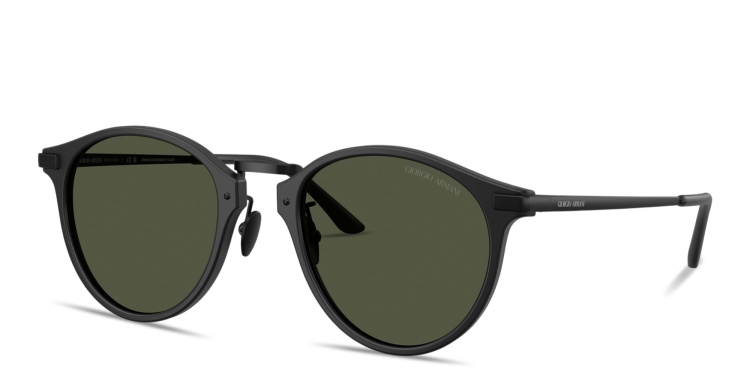 Shop GIORGIO ARMANI Engraved Logo Panthos Sunglasses in Black online.