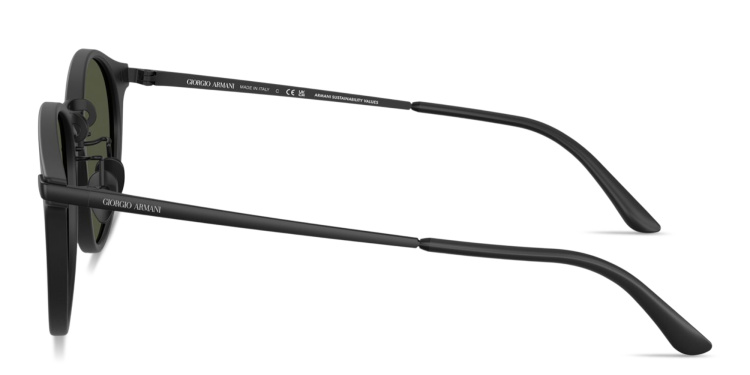 Shop GIORGIO ARMANI Engraved Logo Panthos Sunglasses in Black online.