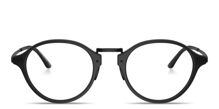 Shop GIORGIO ARMANI Engraved Logo Panthos Eyeglasses in Black online.