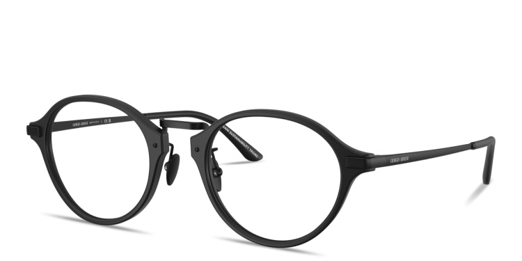 Shop GIORGIO ARMANI Engraved Logo Panthos Eyeglasses in Black online.