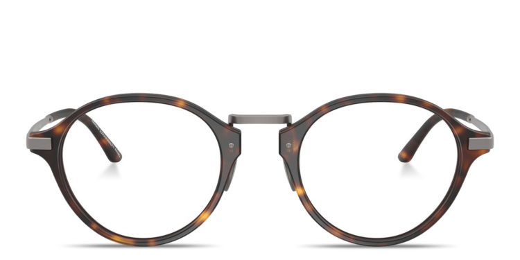 Shop GIORGIO ARMANI Engraved Logo Panthos Eyeglasses in Havana online.