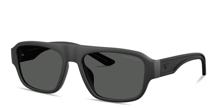 Shop Emporio Armani Eagle Logo Irregular Sunglasses in Black online.