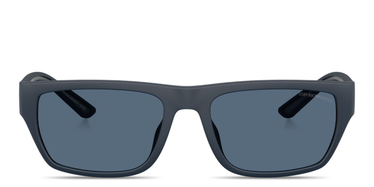 Shop Emporio Armani Embossed Logo Pillow Sunglasses in Blue online.
