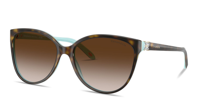 Shop TIFFANY Flower-Embellished Cat-Eye Sunglasses in Havana online.