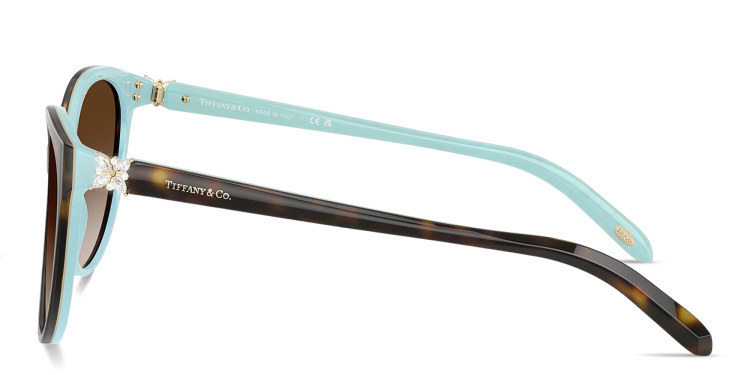 Shop TIFFANY Flower-Embellished Cat-Eye Sunglasses in Havana online.