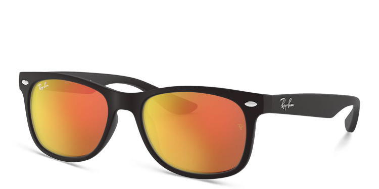 Shop Ray-Ban Junior Kids New Wayfarer Square Sunglasses in Black online.