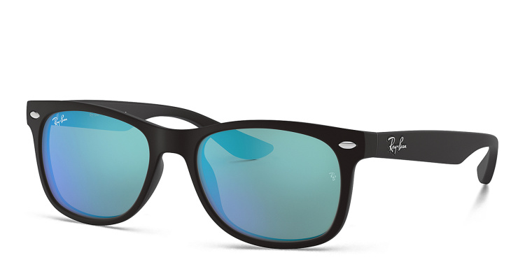 Shop Ray-Ban Junior Kids New Wayfarer Square Sunglasses in Black online.