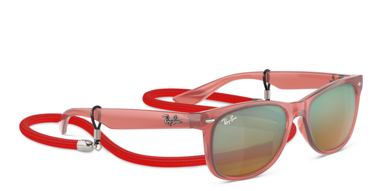 Shop Ray-Ban Junior New Wayfarer Kids Square Sunglasses in Red online.
