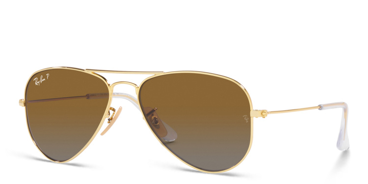 Shop Ray-Ban Junior Kids Mirror Aviator Sunglasses in Gold online.