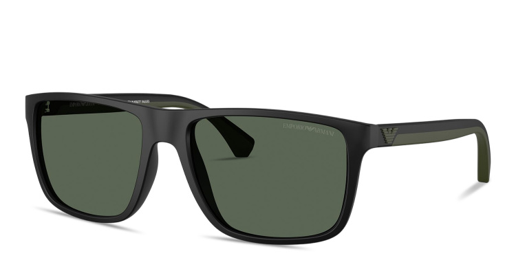 Shop Emporio Armani Logo Square Sunglasses in Black online.