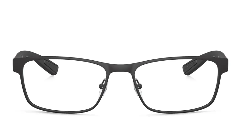 Shop Prada Linea Rossa Wide Rectangle Eyeglasses in Black online.