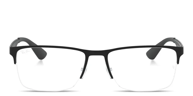 Shop Ray-Ban Engraved Logo Unisex Wide Half-Rim Rectangle Eyeglasses in Black online.