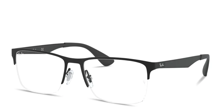 Shop Ray-Ban Engraved Logo Unisex Wide Half-Rim Rectangle Eyeglasses in Black online.