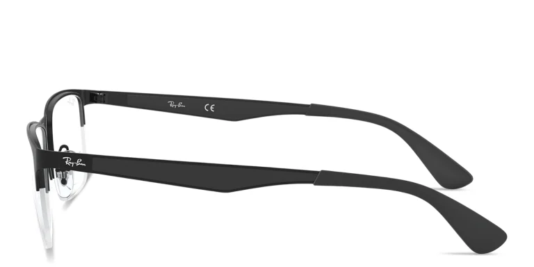Shop Ray-Ban Engraved Logo Unisex Wide Half-Rim Rectangle Eyeglasses in Black online.