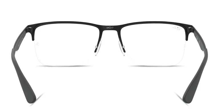 Shop Ray-Ban Engraved Logo Unisex Wide Half-Rim Rectangle Eyeglasses in Black online.