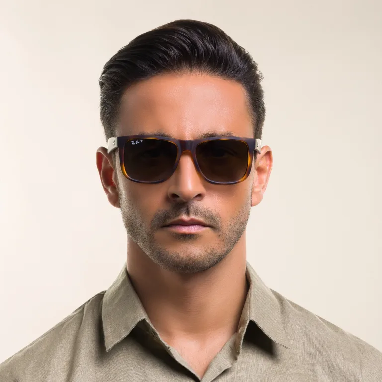 Shop Ray-Ban Justin Square Sunglasses in Havana online.