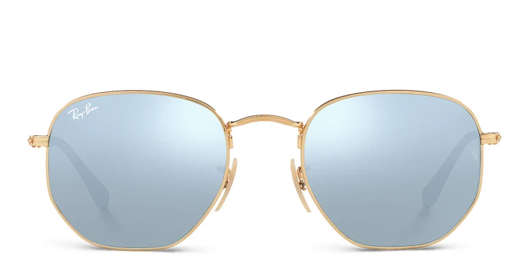 Shop Ray-Ban Hexagonal Unisex Sunglasses in Gold online.