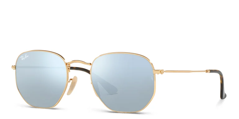 Shop Ray-Ban Hexagonal Unisex Sunglasses in Gold online.