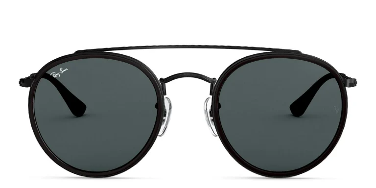 Shop Ray-Ban Round Double Bridge Sunglasses in Black online.