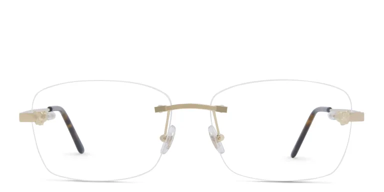 Shop Cartier Panthère de Cartier Rimless Wide Eyeglasses in Gold online.