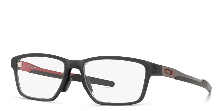 Shop Oakley Metalink Wide Rectangle Eyeglasses in Grey online.