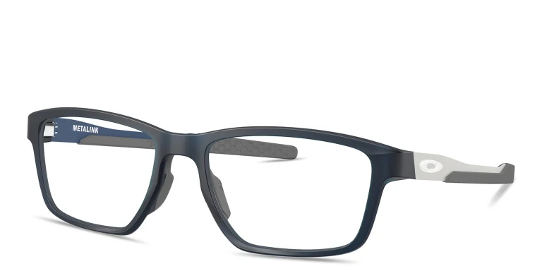 Shop Oakley Metalink Wide Rectangle Eyeglasses in Blue online.