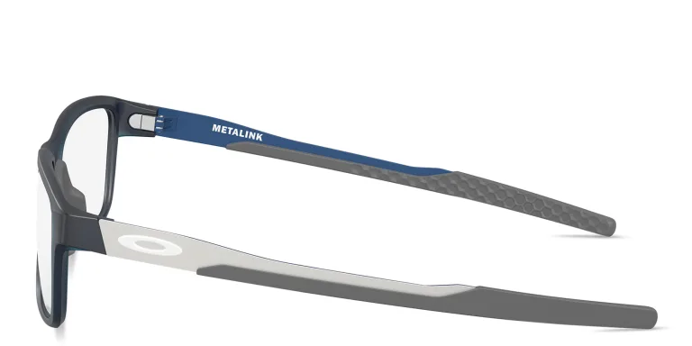 Shop Oakley Metalink Wide Rectangle Eyeglasses in Blue online.