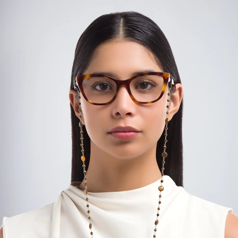 Shop Uoptic Tiger's Eye & Stainless Steel Glasses Chain in Brown online.