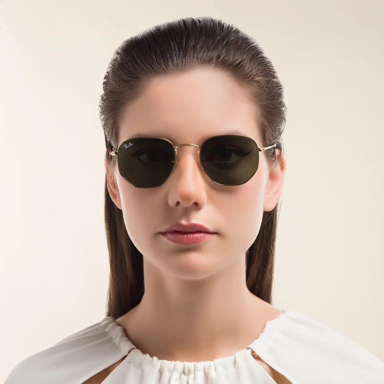 Shop Ray-Ban Hexagonal Unisex Sunglasses in Gold online.