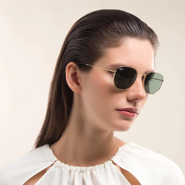 Shop Ray-Ban Hexagonal Unisex Sunglasses in Gold online.