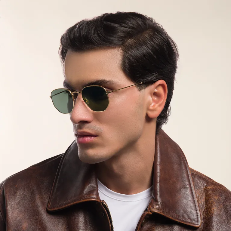 Shop Ray-Ban Hexagonal Unisex Sunglasses in Gold online.