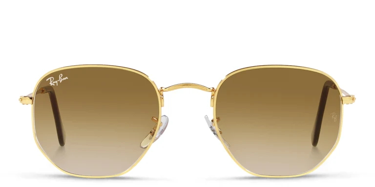 Shop Ray-Ban Hexagonal Unisex Sunglasses in Gold online.