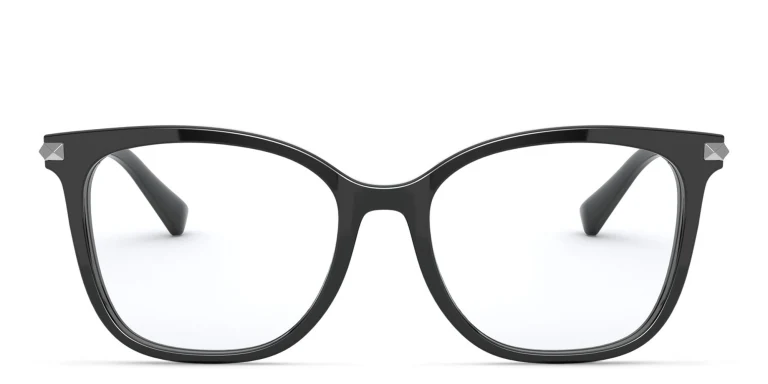 Shop VALENTINO Stud Square Eyeglasses in Black online.