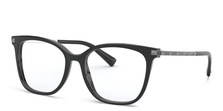 Shop VALENTINO Stud Square Eyeglasses in Black online.