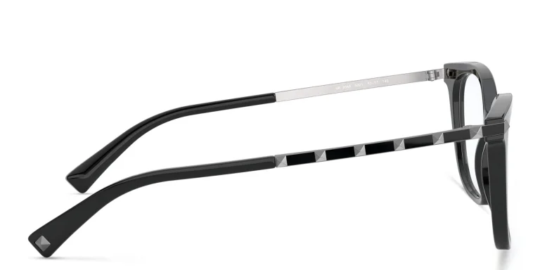 Shop VALENTINO Stud Square Eyeglasses in Black online.