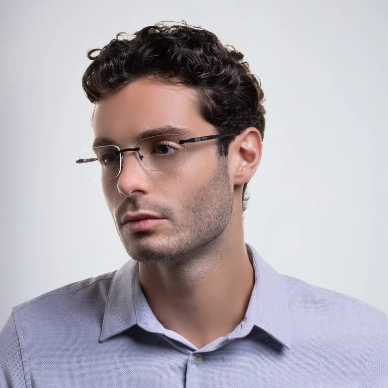Shop EYE'M Rimless Rectangle Eyeglasses in Black online.