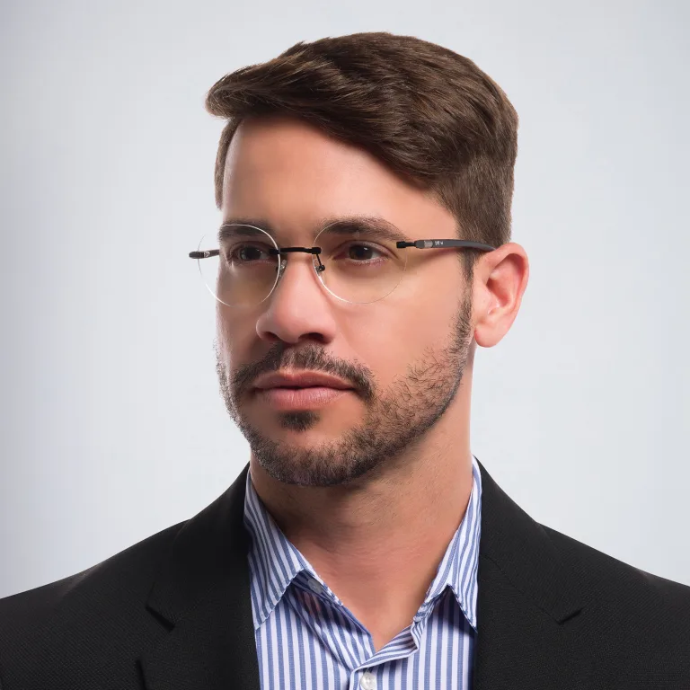 Shop EYE'M Rimless Round Eyeglasses in Black online.