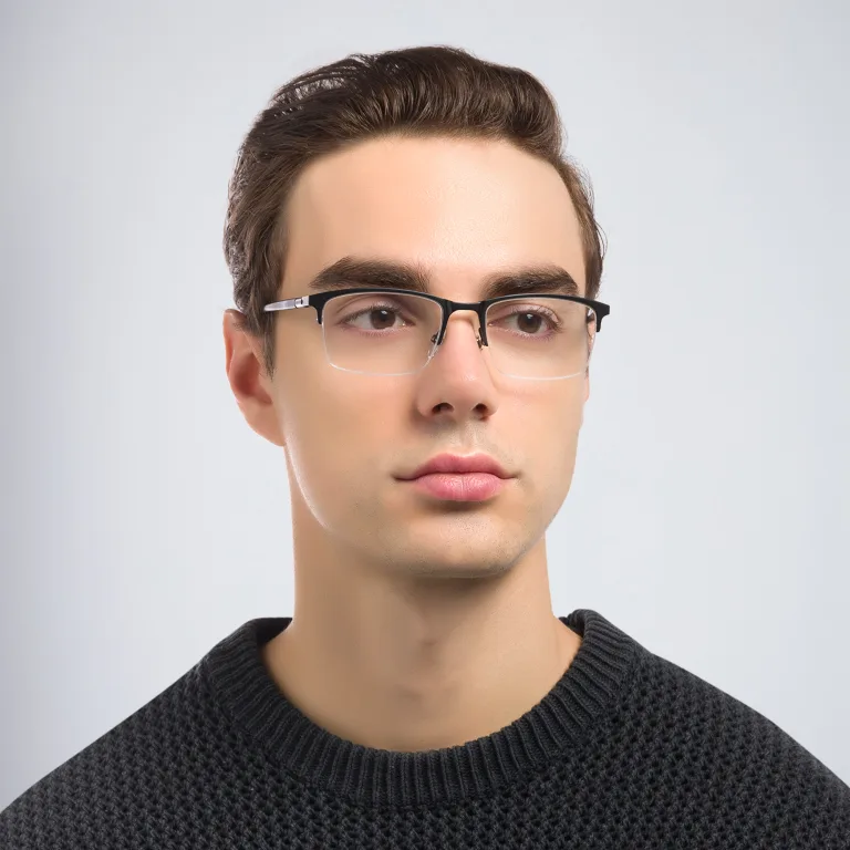 Shop EYE'M Half Rim Rectangle Eyeglasses in Black online.