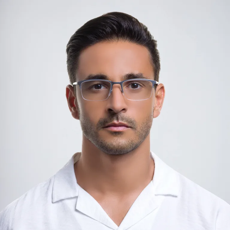 Shop EYE'M Half Rim Rectangle Eyeglasses in Silver online.
