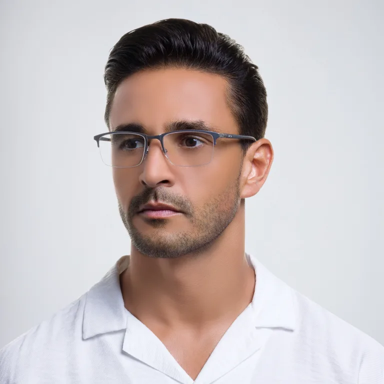 Shop EYE'M Half Rim Rectangle Eyeglasses in Silver online.