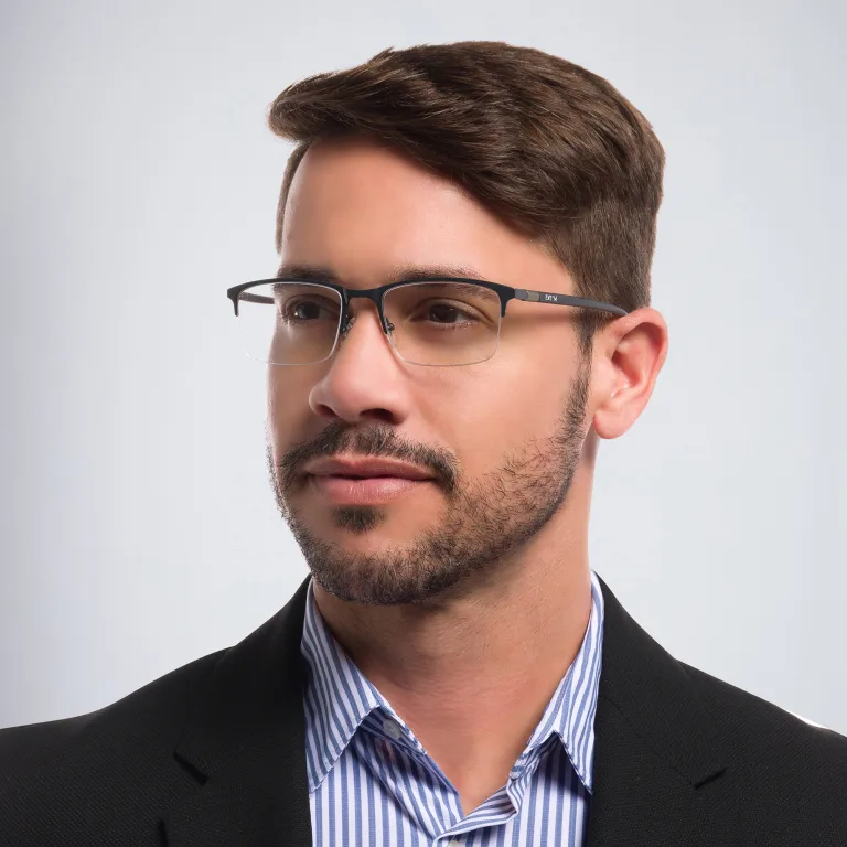 Shop EYE'M Half Rim Rectangle Eyeglasses in Gunmetal online.