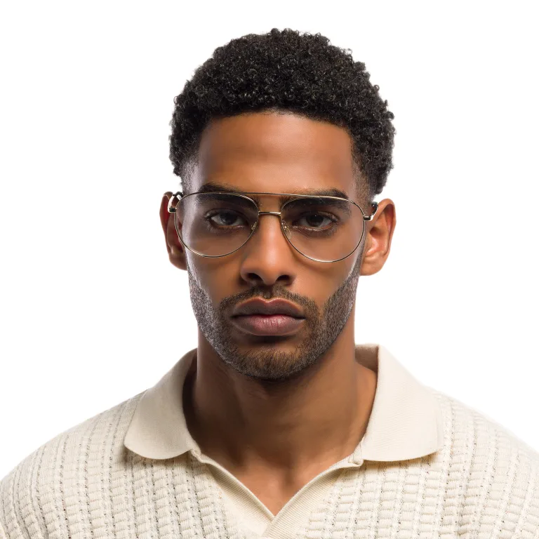 Shop EYE'M Unisex Wide Aviator Eyeglasses in Gold online.