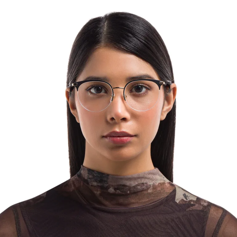 Shop EYE'M Half Rim Cat Eye Eyeglasses in Black online.