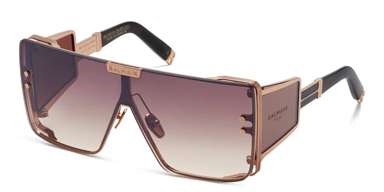 Shop BALMAIN Wonder Boy Unisex Wide Mask Sunglasses in Gold online.