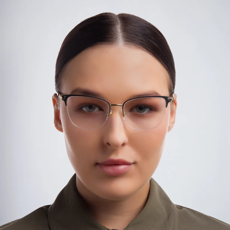 Shop EYE'M Half Rim Cat Eye Eyeglasses in Black online.