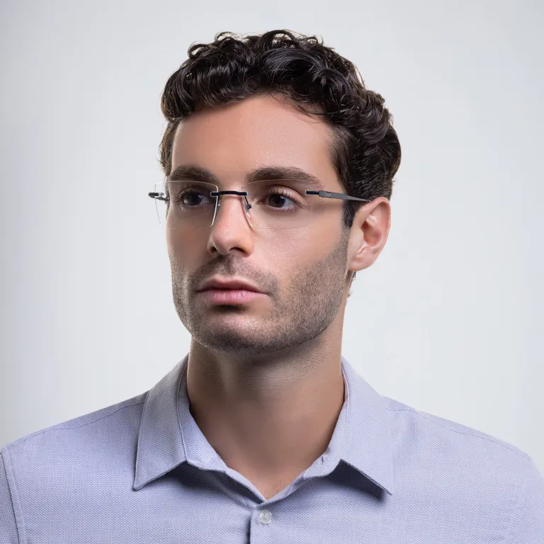 Shop EYE'M Rimless Rectangle Eyeglasses in Blue online.
