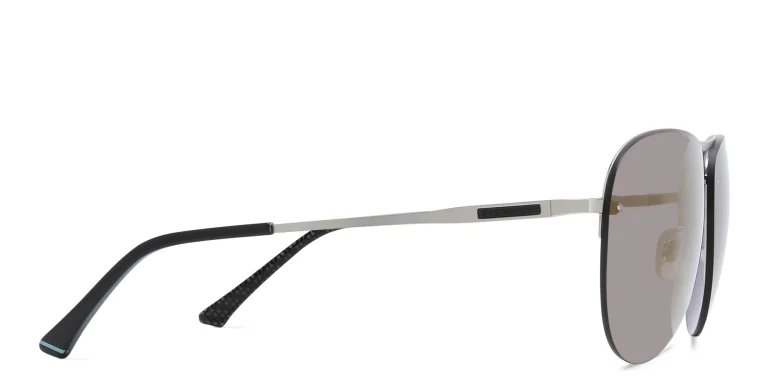 Shop EYE'M Half Rim Wide Aviator Sunglasses in Silver online.