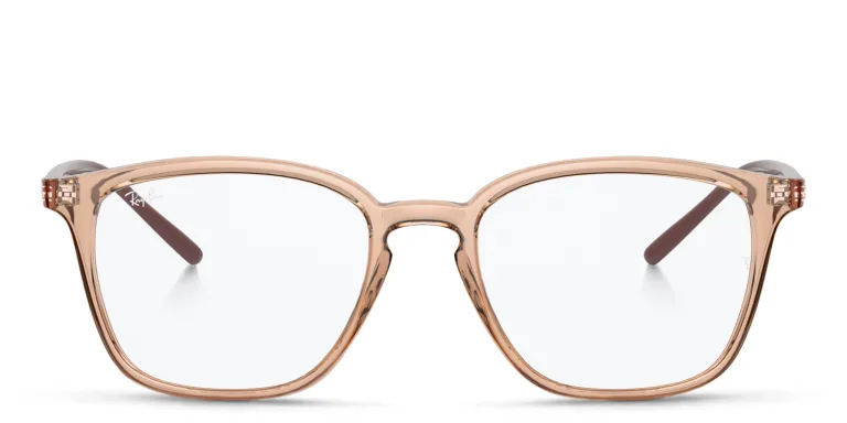 Shop Ray-Ban Logo Signature Unisex Square Eyeglasses in Beige online.